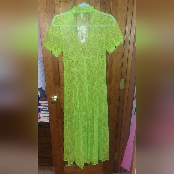 Urban Outfitters Connie Sheer Lace Maxi Dress Neon Green - Picture 7 of 10
